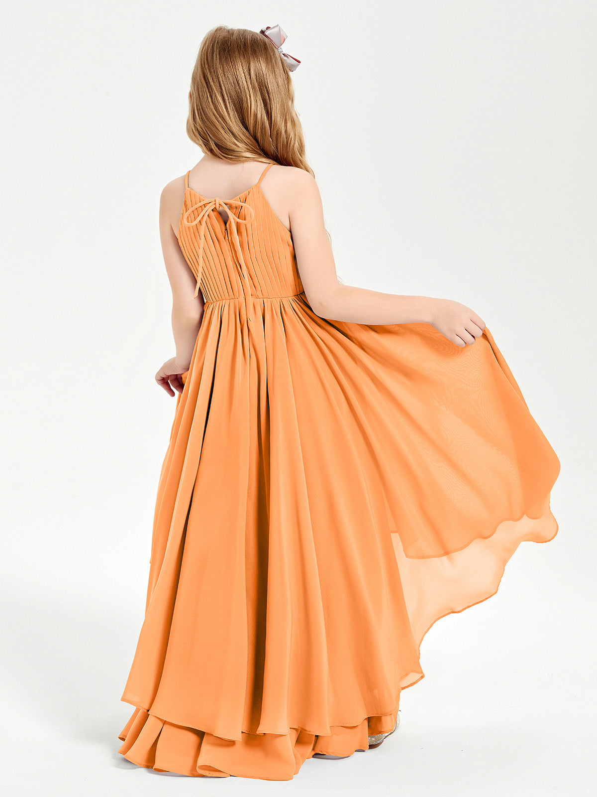 Asymmetrical Chiffon Junior Bridesmaid Dresses Orange